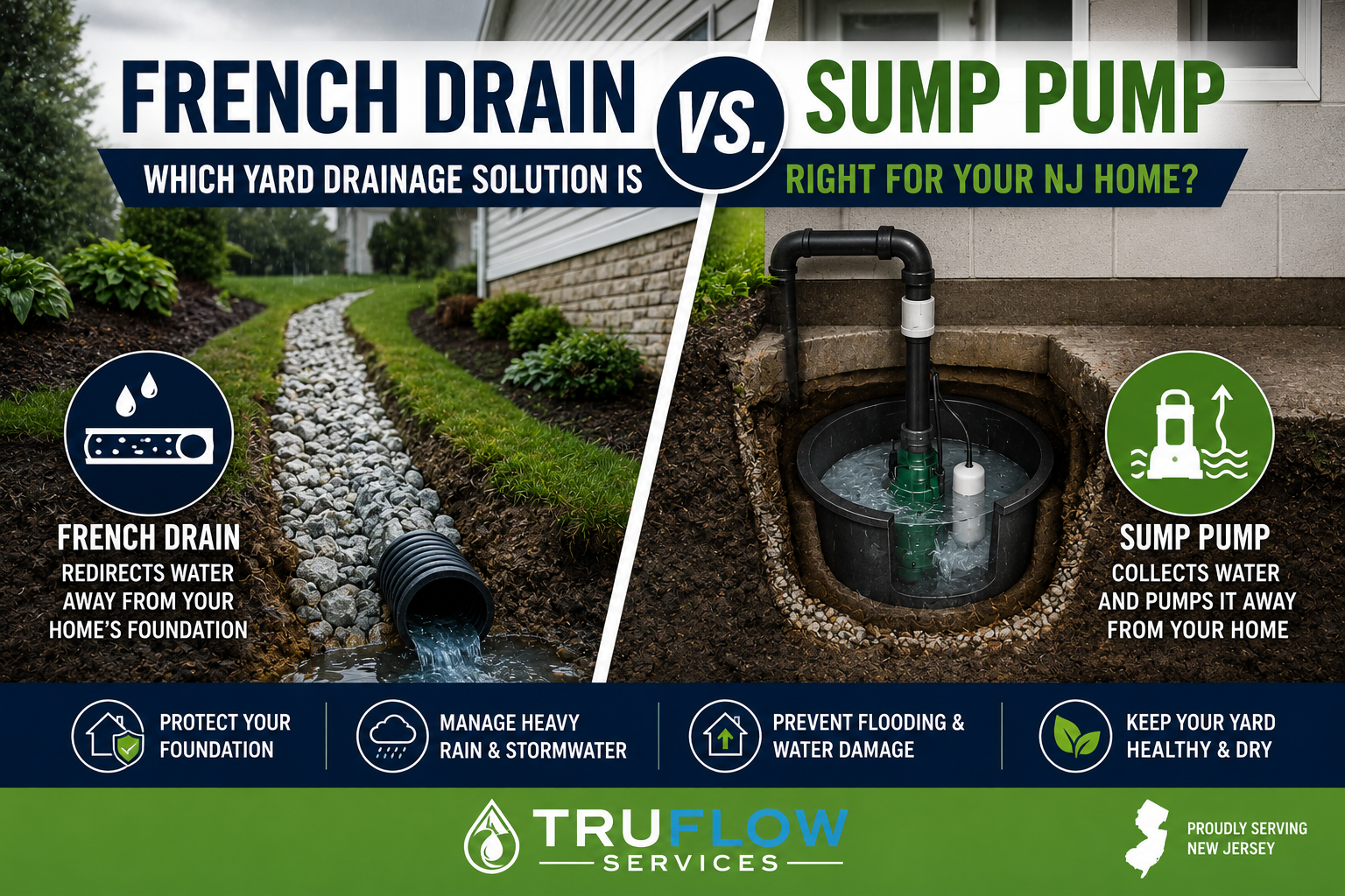 French Drain vs. Sump Pump Which Yard Drainage Solution Is Right for Your NJ Home